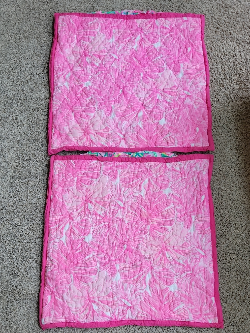 2 Lilly Pulitzer - Pottery Barn Tropical Floral Quilted Pillow Shams 26" By 26" - Picture 2 of 9